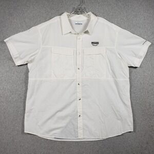Columbia PFG Men XXL White Short Sleeve Fishing Shirt Omni-Shield Utility EUC